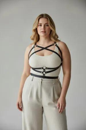 Black Faux Leather Crisscross Body Harness Women Adjustable Waist