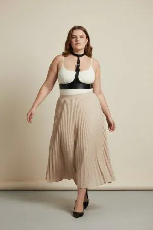 Black Faux Leather Choker Underbust Harness Worn Over White Camisole