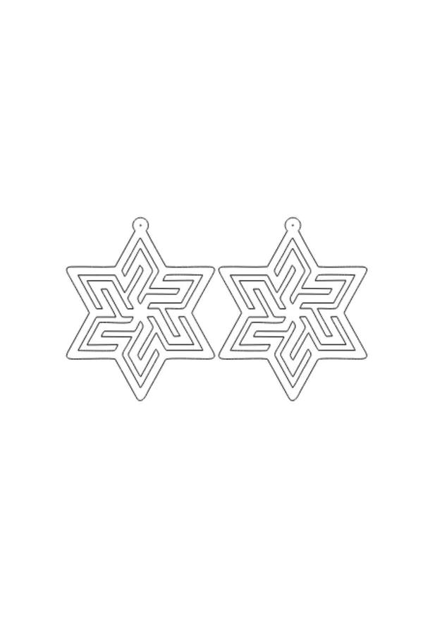 Beyaz reflektörlü lazer kesim soyut yıldız küpe karanlık ortamda parlak geometrik desen
