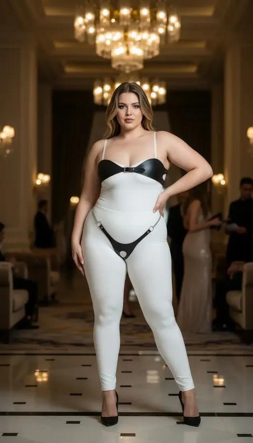 black faux leather harness set with silver chain and O-ring waist belt, structured bra top, two-piece intimate fashion