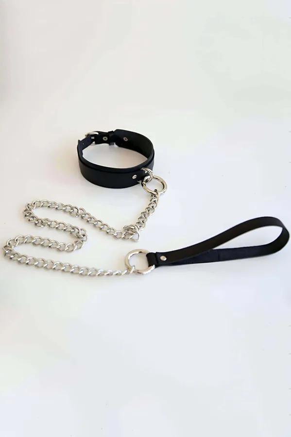 siyah suni deri zincirli boyun tasması gümüş D-halkalı choker aksesuar kadın