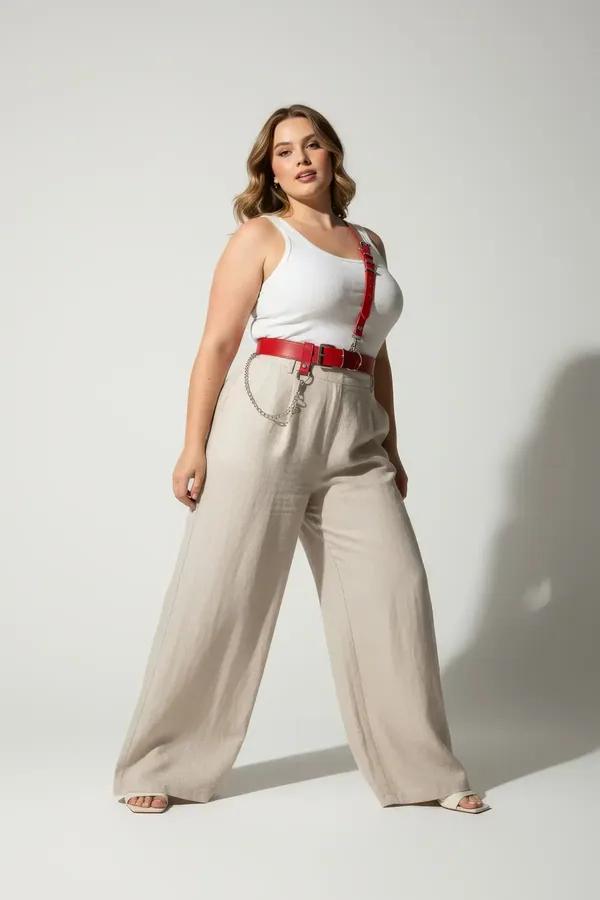Red faux leather harness belt with single right shoulder strap, silver O-ring buckle, and detachable silver chain at waist