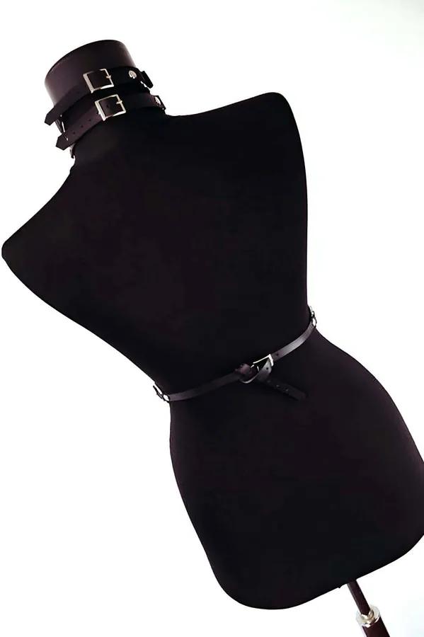 siyah suni deri choker zincirli göğüs harness gümüş O-ring dört sıra metal zincir bel bandı