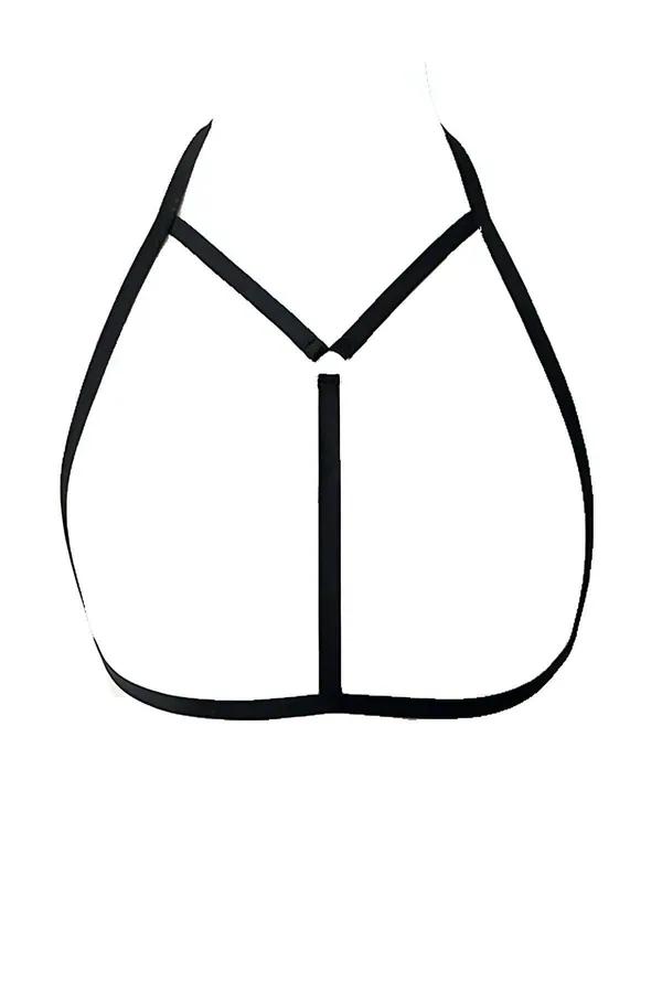 Siyah elastik lastik bantlı özel tasarım göğüs harness, merkezi ön bağlantı noktası ve boyun askılı minimalist model