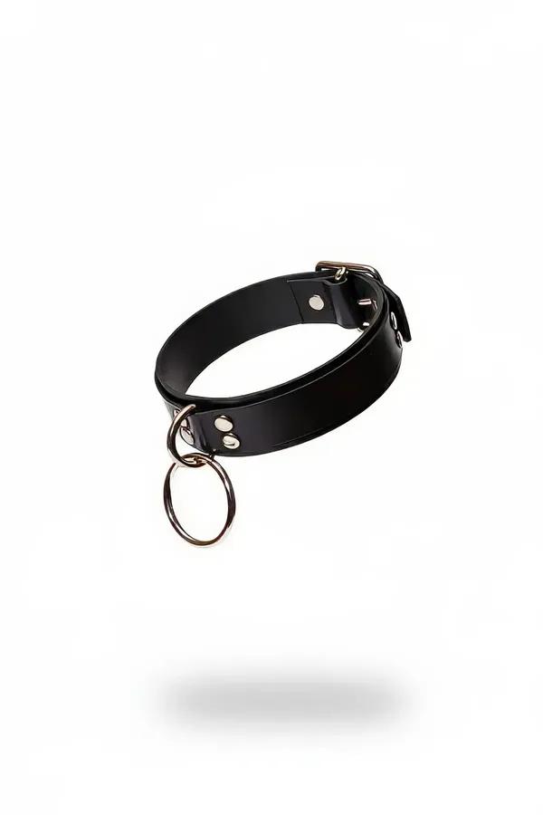 siyah vegan deri choker büyük O-halka detaylı 2,5 cm geniş bant ayarlanabilir toka ile