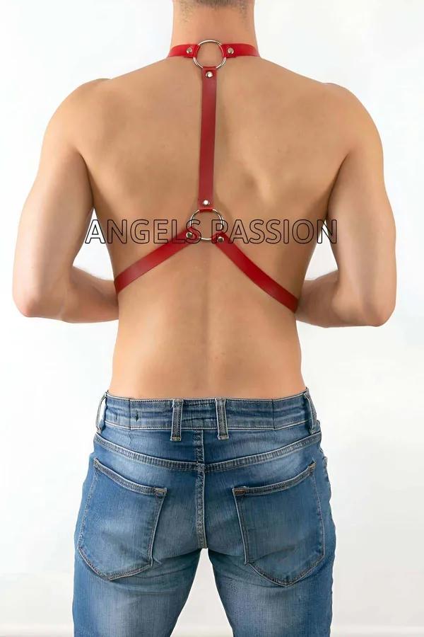 kırmızı suni deri erkek harness gümüş O-ring toka ve pantalon klipsi suspender aksesuar