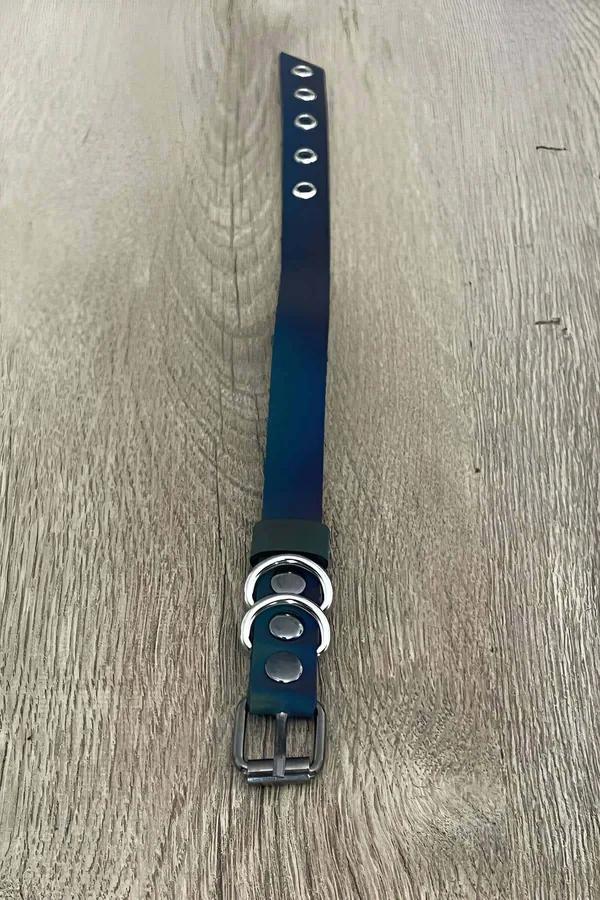 Siyah suni deri choker O-halkalı gümüş toka, elde tutulan minimalist boyun bandı