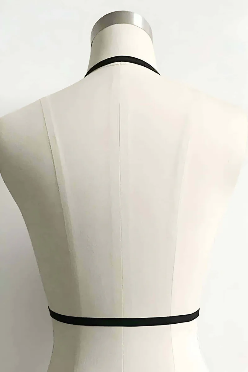 Black festival harness, minimalist thin black straps