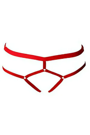 Red Harness Thong Panties Adjustable Straps Flat Lay