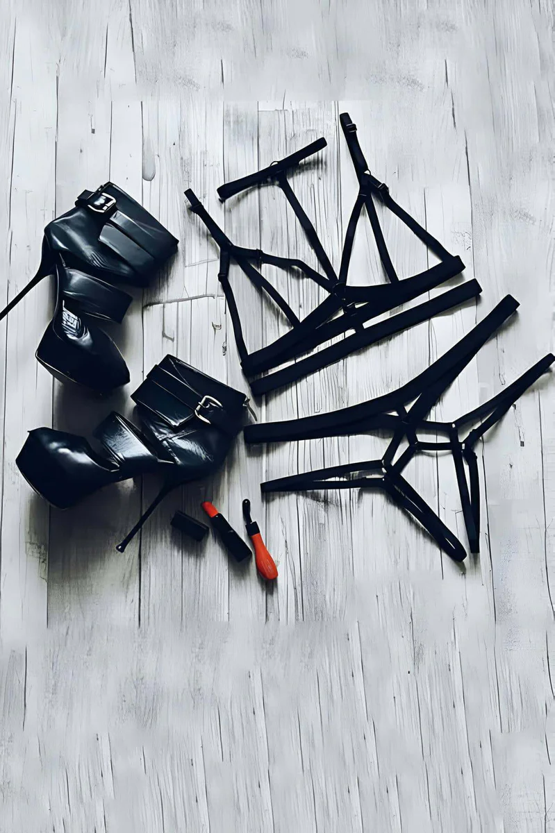 Harness lingerie black adjustable elastic strap
