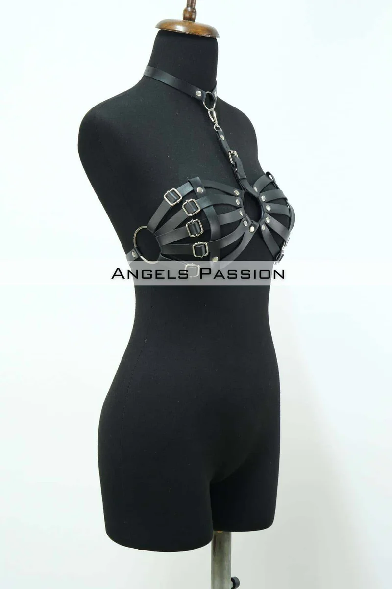 Faux Leather Chest Harness Flat Lay Adjustable