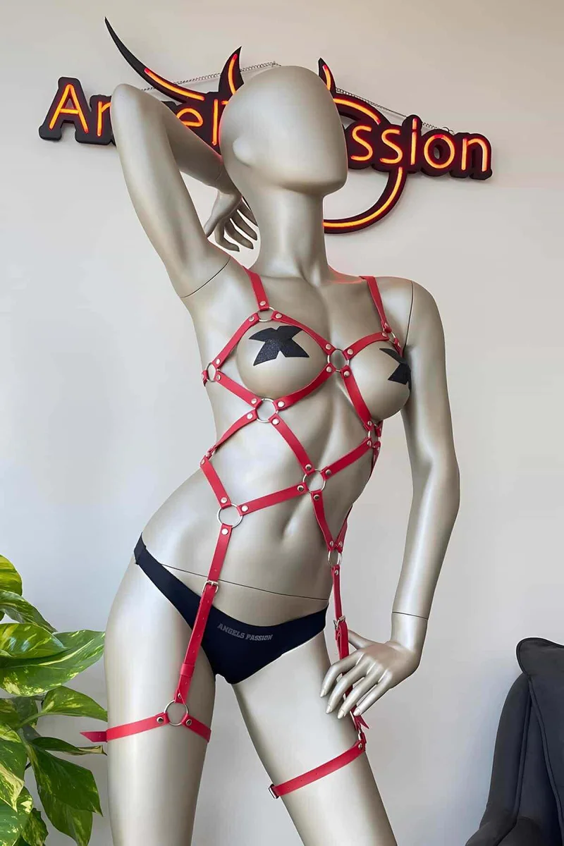 Red Faux Leather Harness