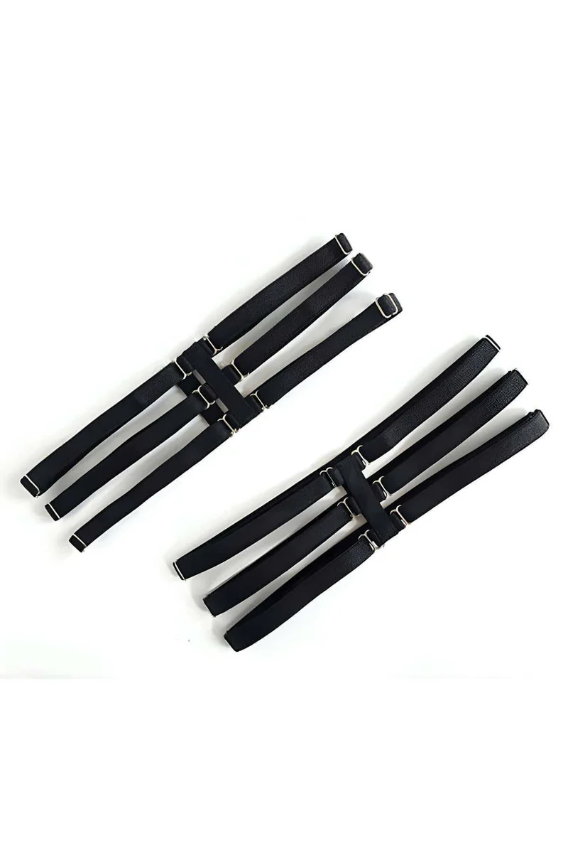 Black Faux Leather Leg Garter Harness Close-Up Strap Detail