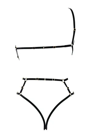 Siyah Lastik Body Harness Kadın O-Halka Detaylı Ayarlanabilir