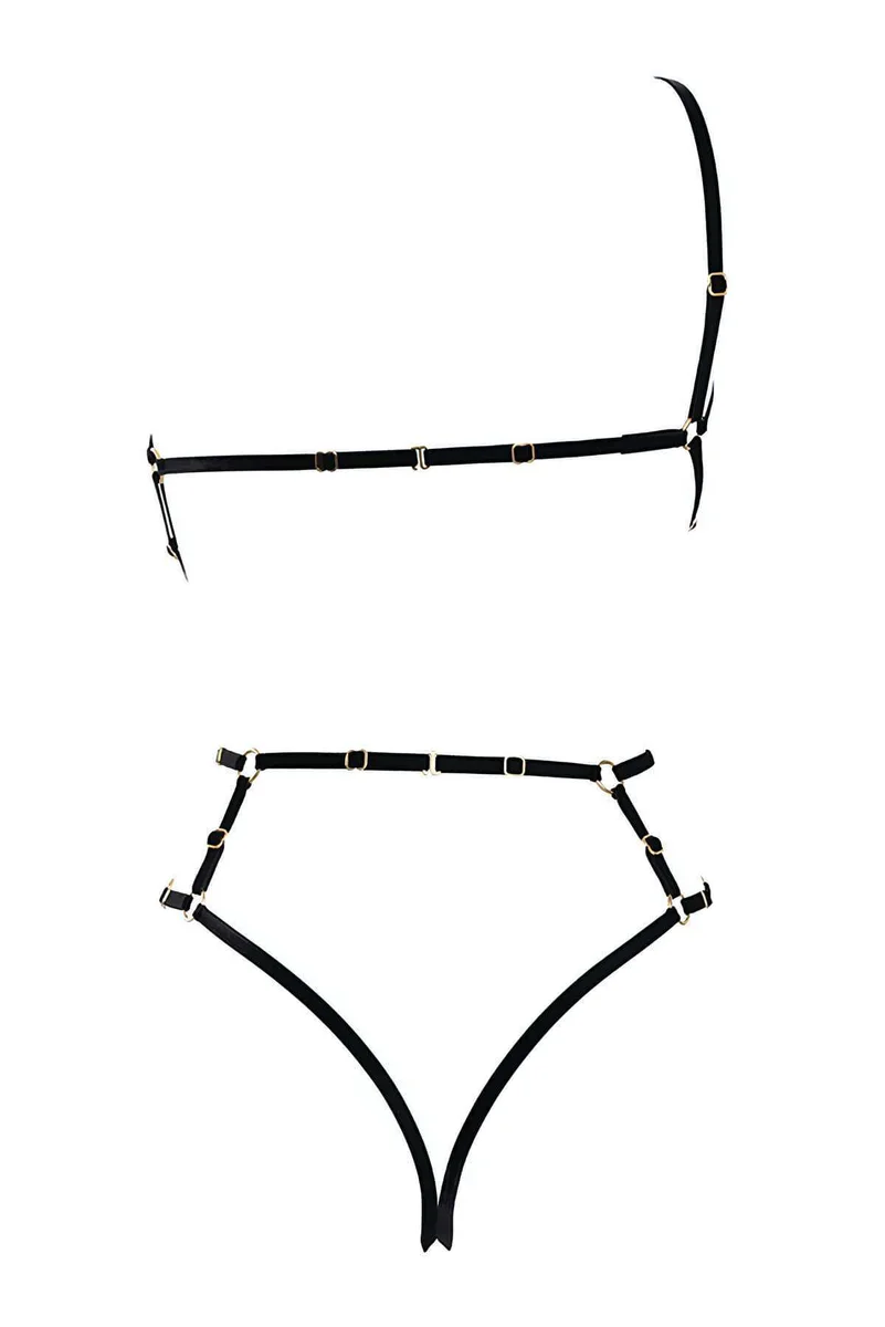 Siyah lastik body harness takım