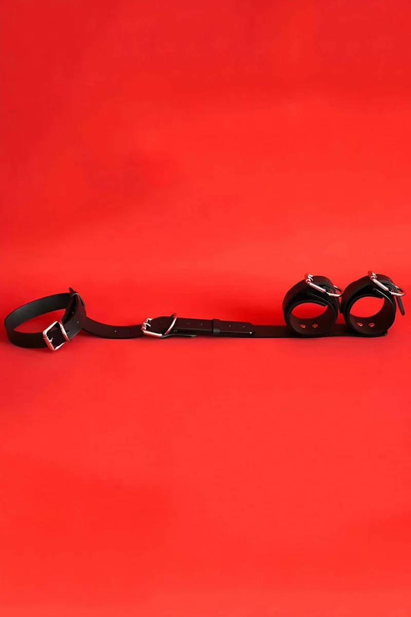 Black faux leather body harness set detail