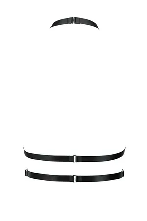 Black Strappy Body Harness Women Silver O-Rings Adjustable Vegan Leather