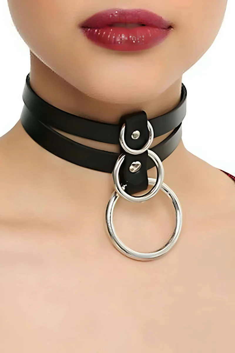 Choker ពណ៌ខ្មៅ មានរង្វើង O-Ring ធំ ប្រើប្រាស់ជាមួយបំពាក់