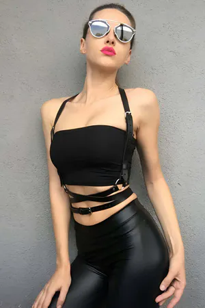 Black Faux Leather Strappy Body Harness with Adjustable Straps