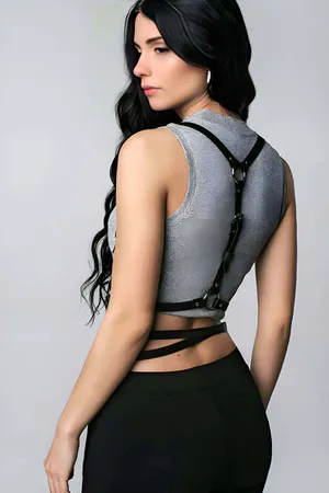 Black Faux Leather Strappy Body Harness with Adjustable Straps