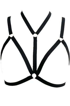 Black Strappy Chest Harness with Dual O-Ring Accents