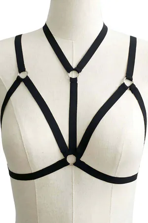Black Strappy Chest Harness with Dual O-Ring Accents
