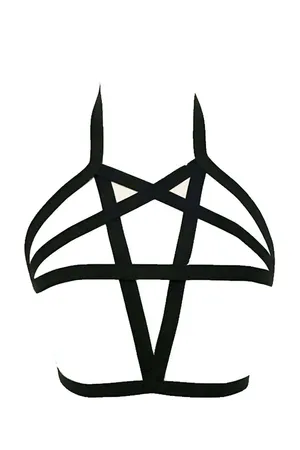 Black strappy star body harness front view