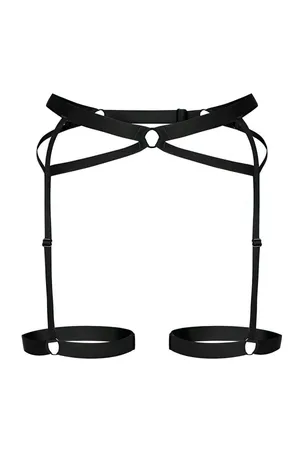 Black Fishnet Long Sleeve Top & Elastic Thigh Garter Set with O-Rings