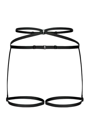Black Strappy Full Body Garter Harness Lingerie Set with adjustable faux leather straps and choker detail