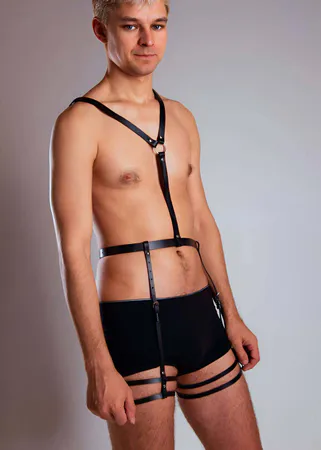 Black Vegan Leather Full Body Harness with Thigh Straps