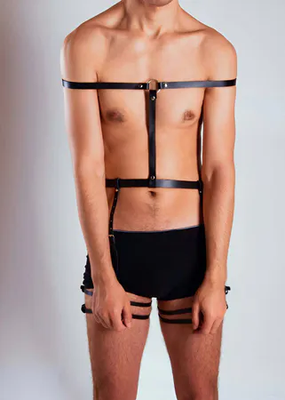 Black Vegan Leather Full Body Harness with Thigh Straps