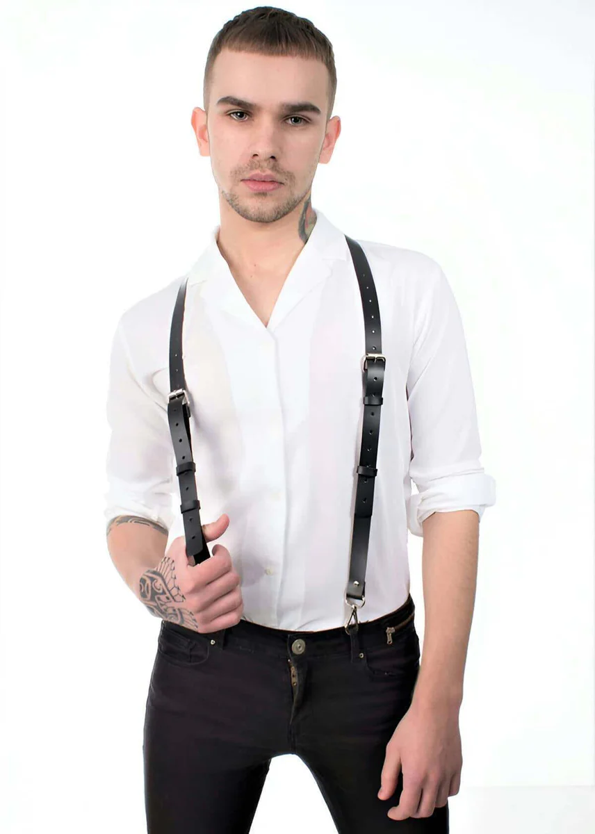 Black Vegan Leather Shoulder Harness Front View