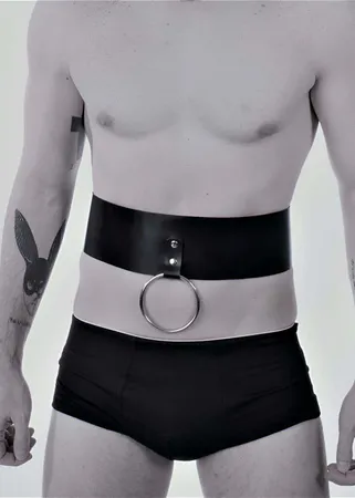 Wide Black Faux Leather Waist Belt with Large Silver O-Ring