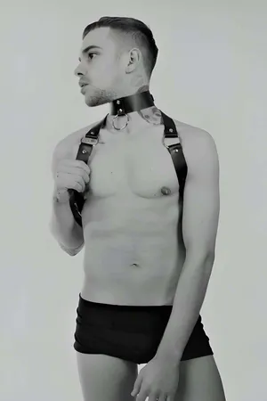 Black Faux Leather O-Ring Collar Chest Harness Adjustable Straps