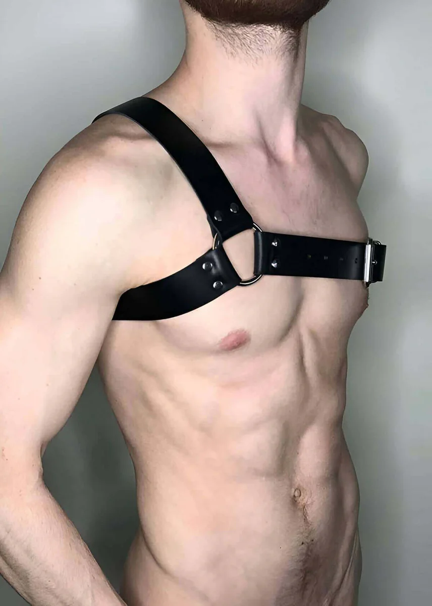 Black Faux Leather Asymmetric Harness Close