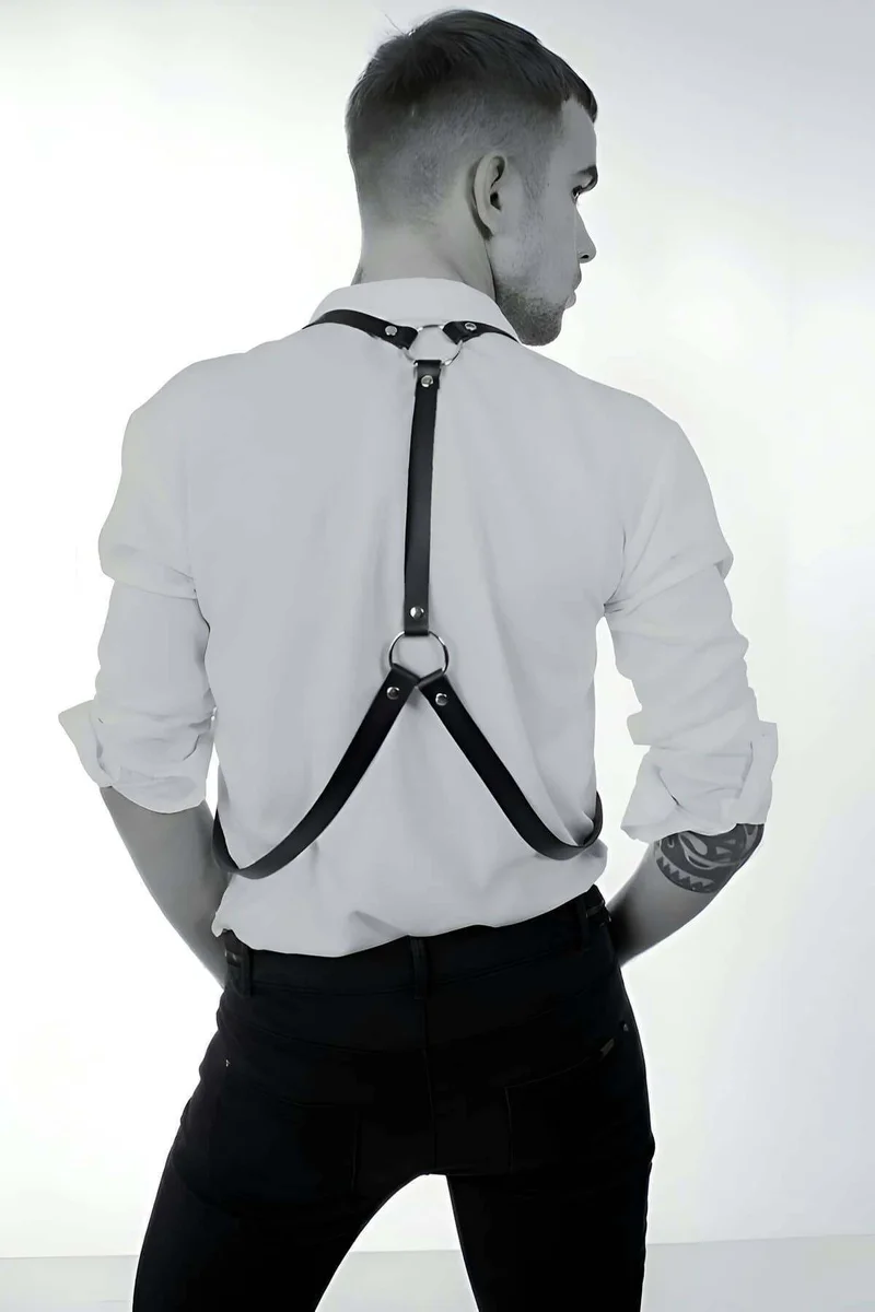 Black faux leather body harness
