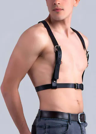 Black Faux Leather Chest Harness Adjustable Buckles Fashion Accessory
