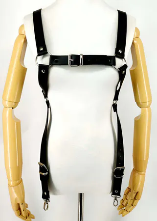 Black Faux Leather Chest Harness Men Adjustable Buckle Straps