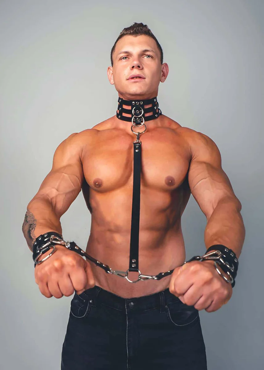 Black Vegan Leather Wrist Cuffs Connected