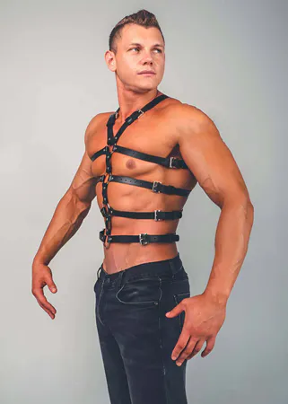 Black Vegan Leather Full Chest Body Harness Women Adjustable Straps
