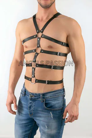 Black Vegan Leather Full Chest Body Harness Women Adjustable Straps