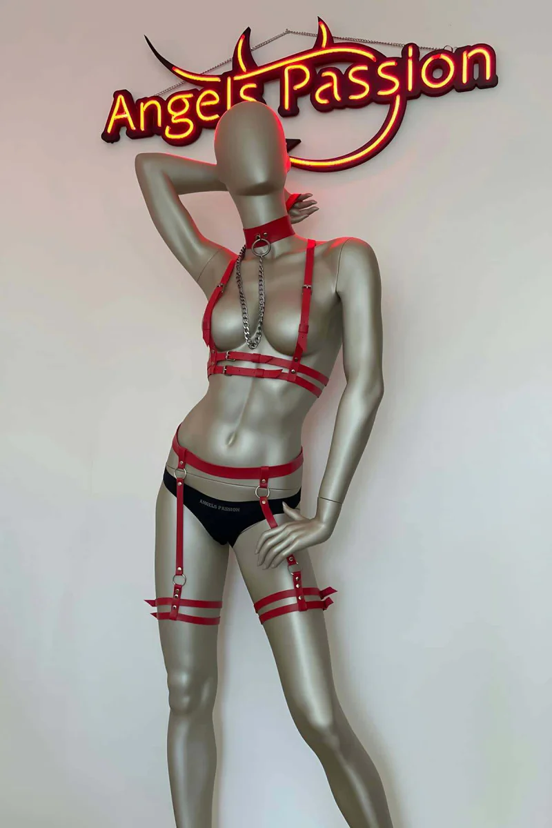 Red Vegan Leather Chest Harness and Underbust