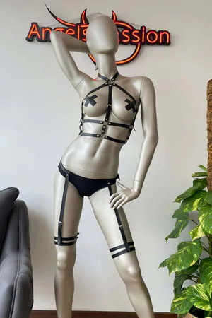 Black Faux Leather Full Body Harness Women Adjustable Straps