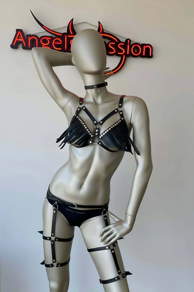 Leg Garter Harness Black Faux Leather