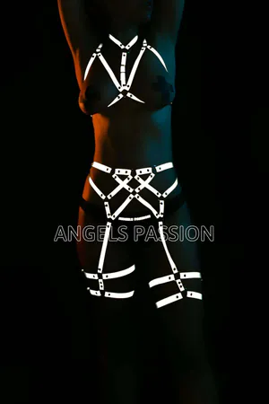 White Reflective Full Body Harness Women Cross-Back Straps Thigh Bands