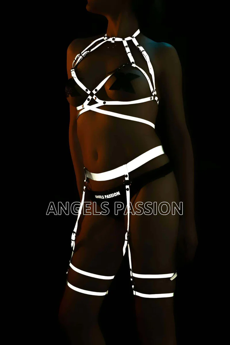 Reflective Holographic white harness leg