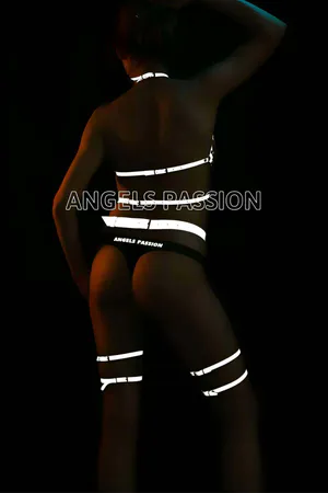 Reflective Holographic Body Harness Lingerie Set Blacklight Glow