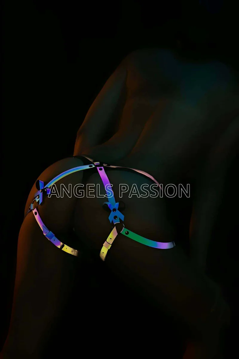 Iridescent Rave Outfit Body Harness Close-Up Adjustable Thigh Strap