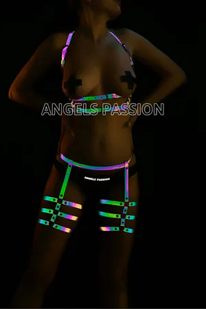 Reflective Body Harness Set Women Iridescent Chest and Thigh Straps