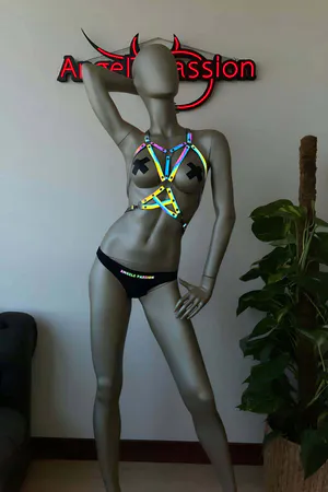 Reflective Rainbow Rave Body Harness Caged Design